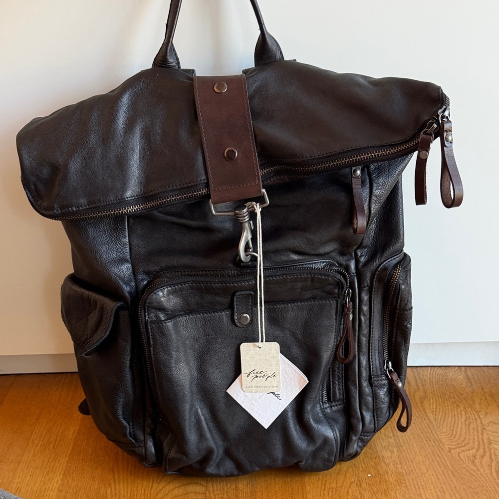 Free People Black Leather Backpack with Brown Accent